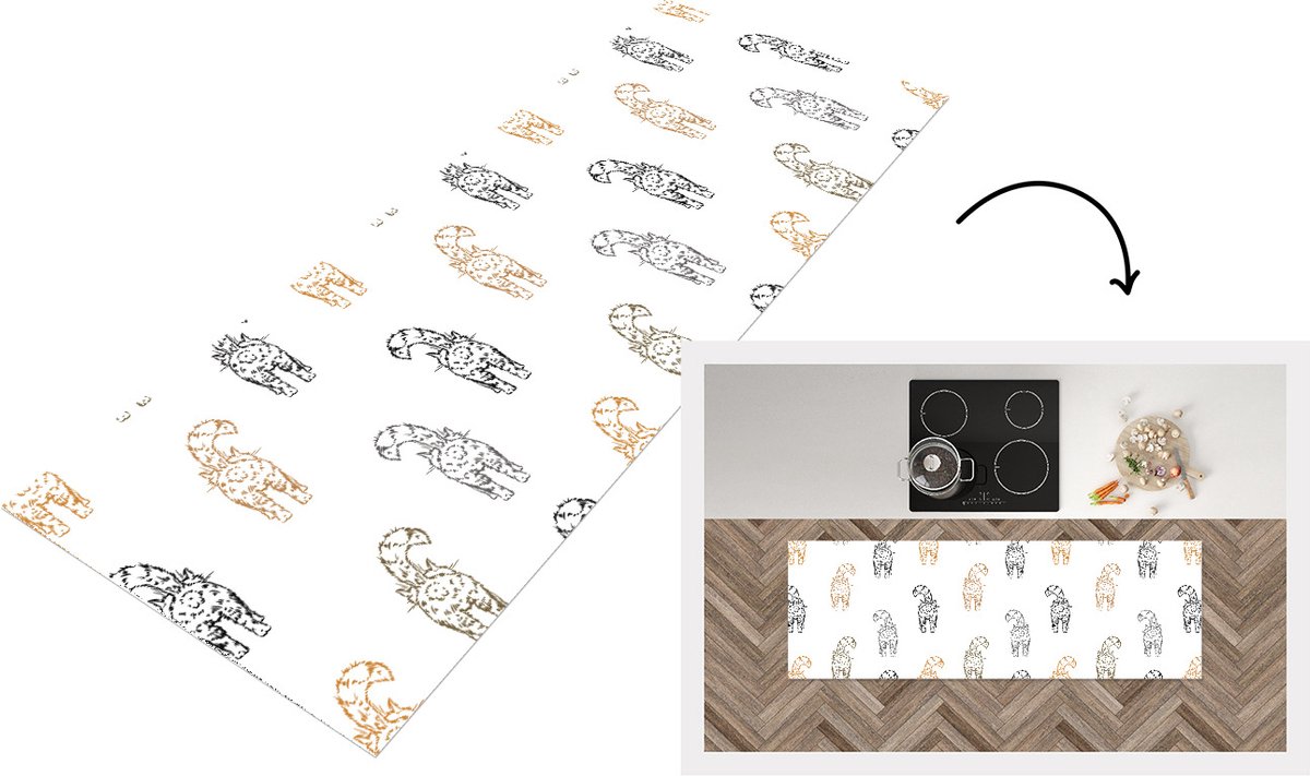 KitchenYeah Keukenloper - Loper keuken - Patronen - Kitten - Kat - 180x60 cm - Keukenloper vinyl Multicolor