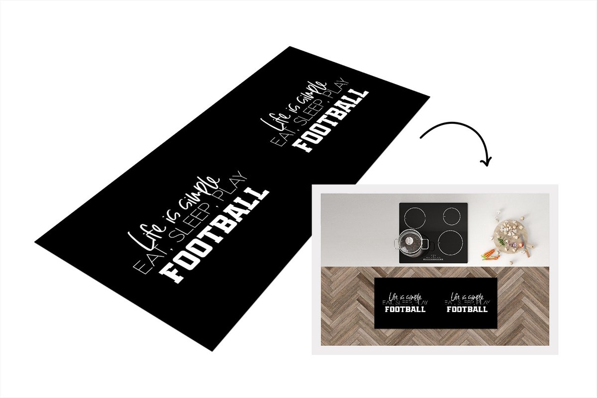Keukenloper - Loper keuken - Life is simple, eat sleep play football - Spreuken - Quotes - Voetbal - 120x50 cm - Keukenloper vinyl