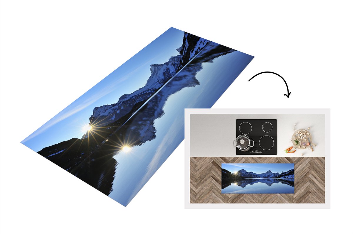 KitchenYeah Keukenloper - Loper keuken - Alpen - Berg - Water - Sneeuw - 120x50 cm - Keukenloper vinyl Multicolor