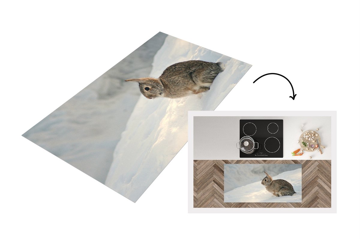 KitchenYeah Keukenloper - Loper keuken - Konijn - Sneeuw - Winter - Wild - 120x60 cm - Keukenloper vinyl Multicolor