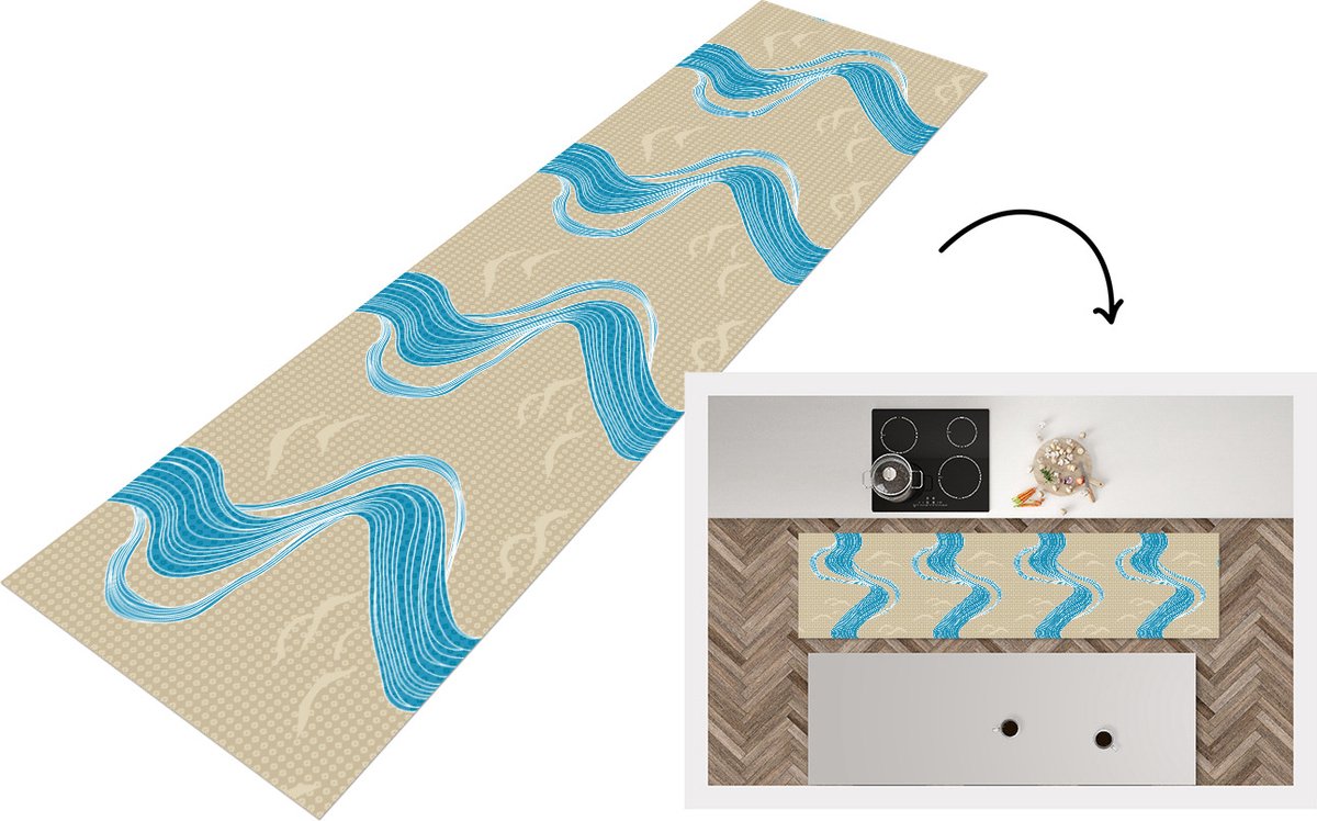KitchenYeah Keukenloper - Loper keuken - Patroon - Berg - Rivier - Keukenloper vinyl multicolor, foto 4