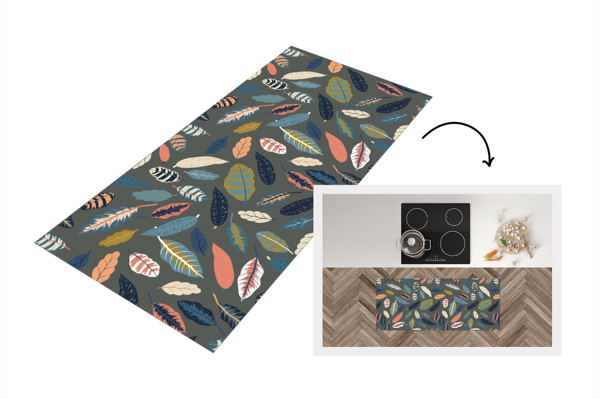 KitchenYeah Keukenloper - Loper keuken - Patroon - Blaadjes - Pastel - Keukenloper vinyl Multicolor