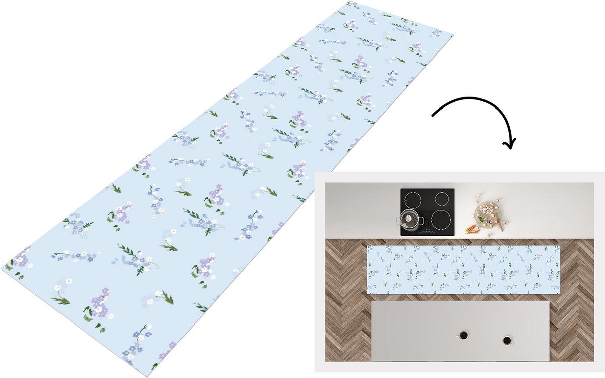 Keukenloper - Loper keuken - Patroon - Bloemen - Versiering - 240x60 cm - Keukenloper viny