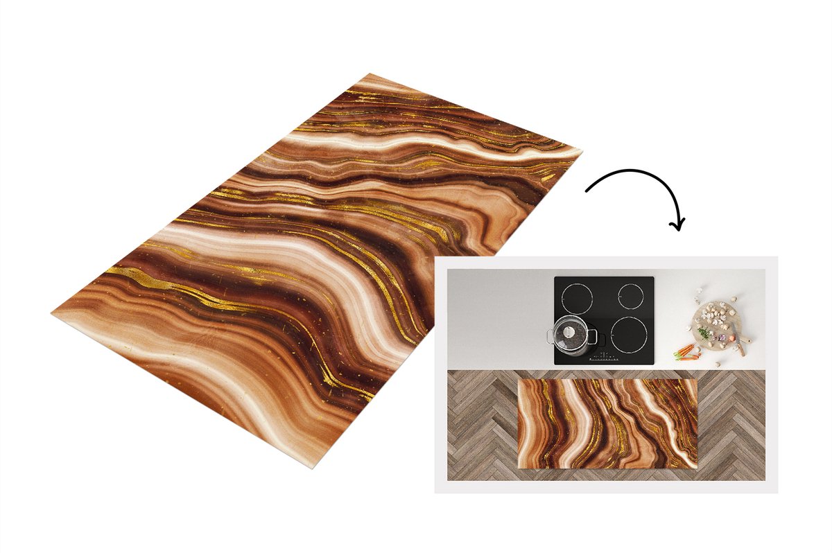 KitchenYeah Keukenloper - Loper keuken - Marmer - Bruin - Patronen - Keukenloper vinyl, foto 2