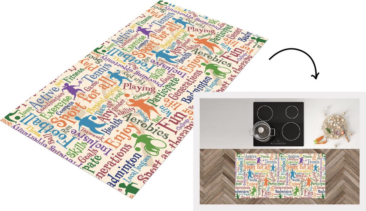 KitchenYeah Keukenloper - Loper keuken - Patroon - Sport - Alfabet - Quotes - 120x60 cm - Keukenloper vinyl Multicolor