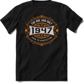 1947 The One And Only | Feest Kado T-Shirt Heren - Dames | Goud - Zilver | Perfect Verjaardag Cadeau Shirt | Grappige Spreuken - Zinnen - Teksten |