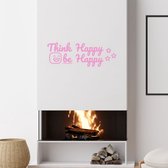 Stickerheld - Muursticker "Think Happy Be Happy" Quote - Woonkamer - Inspirerend - Engelse Teksten - Mat Babyroze - 41.3x117cm