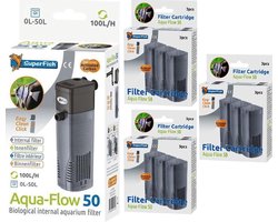 SuperFish AquaFlow Dual Action 50 - Aquarium - Filter + navulling 3 x 3 stuks