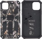 Hoesje Geschikt voor iPhone 11 Pro Hoesje - Rugged Extreme Backcover Takjes Camouflage met Kickstand - Grijs