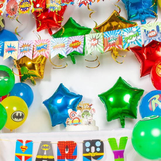 Fissaly 118 Stuks Superhelden Feest Versiering – Kinderfeestje Decoratie – Superheroes Themafeest Verjaardag - Feestje - Fissaly