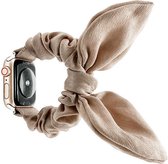 Strap-it Scrunchie band - Geschikt voor Apple Watch bandje - Series 1/2/3/4/5/6/7/8/9/SE/Ultra (2) - Beige - Elastisch haarelastiek bandje van nylon - iWatch bandje voor maat: 42 mm 44 mm 45 mm 49 mm