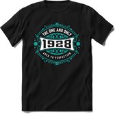 1928 The One And Only | Feest Kado T-Shirt Heren - Dames | Cobalt - Wit | Perfect Verjaardag Cadeau Shirt | Grappige Spreuken - Zinnen - Teksten | Maat S