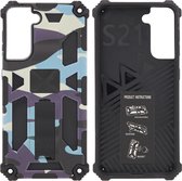 Samsung Galaxy S21 Hoesje - Rugged Extreme Backcover Camouflage met Kickstand - Paars