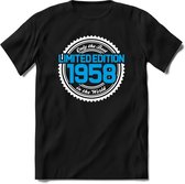 1958 Limited Edition | Feest Kado T-Shirt Heren - Dames | Wit - Blauw | Perfect Verjaardag Cadeau Shirt | Grappige Spreuken - Zinnen - Teksten | Maat XL
