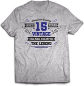 15 Jaar Legend - Feest kado T-Shirt Heren / Dames - Antraciet Grijs / Donker Blauw - Perfect Verjaardag Cadeau Shirt - grappige Spreuken, Zinnen en Teksten. Maat S