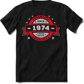 1974 Premium Quality | Feest Kado T-Shirt Heren - Dames | Rood - Zilver | Perfect Verjaardag Cadeau Shirt | Grappige Spreuken - Zinnen - Teksten | Maat L