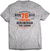 76 Jaar Legend - Feest kado T-Shirt Heren / Dames - Antraciet Grijs / Oranje - Perfect Verjaardag Cadeau Shirt - grappige Spreuken, Zinnen en Teksten. Maat XXL