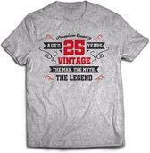 25 Jaar Legend - Feest kado T-Shirt Heren / Dames - Antraciet Grijs / Rood - Perfect Verjaardag Cadeau Shirt - grappige Spreuken, Zinnen en Teksten. Maat L