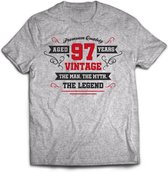 97 Jaar Legend - Feest kado T-Shirt Heren / Dames - Antraciet Grijs / Rood - Perfect Verjaardag Cadeau Shirt - grappige Spreuken, Zinnen en Teksten. Maat XXL