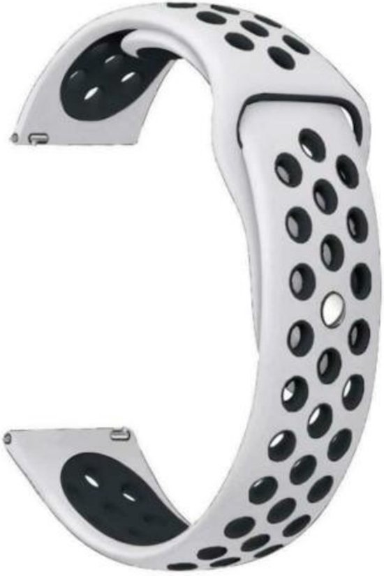 Bracelet Strap-it Smartwatch 20mm - bracelet sport adapté pour Samsung Galaxy Watch 42mm / Active / Active2 - 40 & 44mm / Galaxy Watch 3 41mm / Galaxy Watch 4 - Classic - Amazfit GTS / GTS 2 / 3 / Bip - blanc/noir