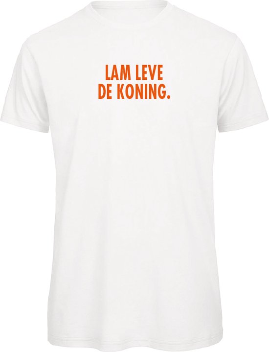 Koningsdag t-shirt wit S - Lam leve de koning - soBAD. | Oranje hoodie dames | Oranje hoodie heren | Sweaters oranje | Koningsdag