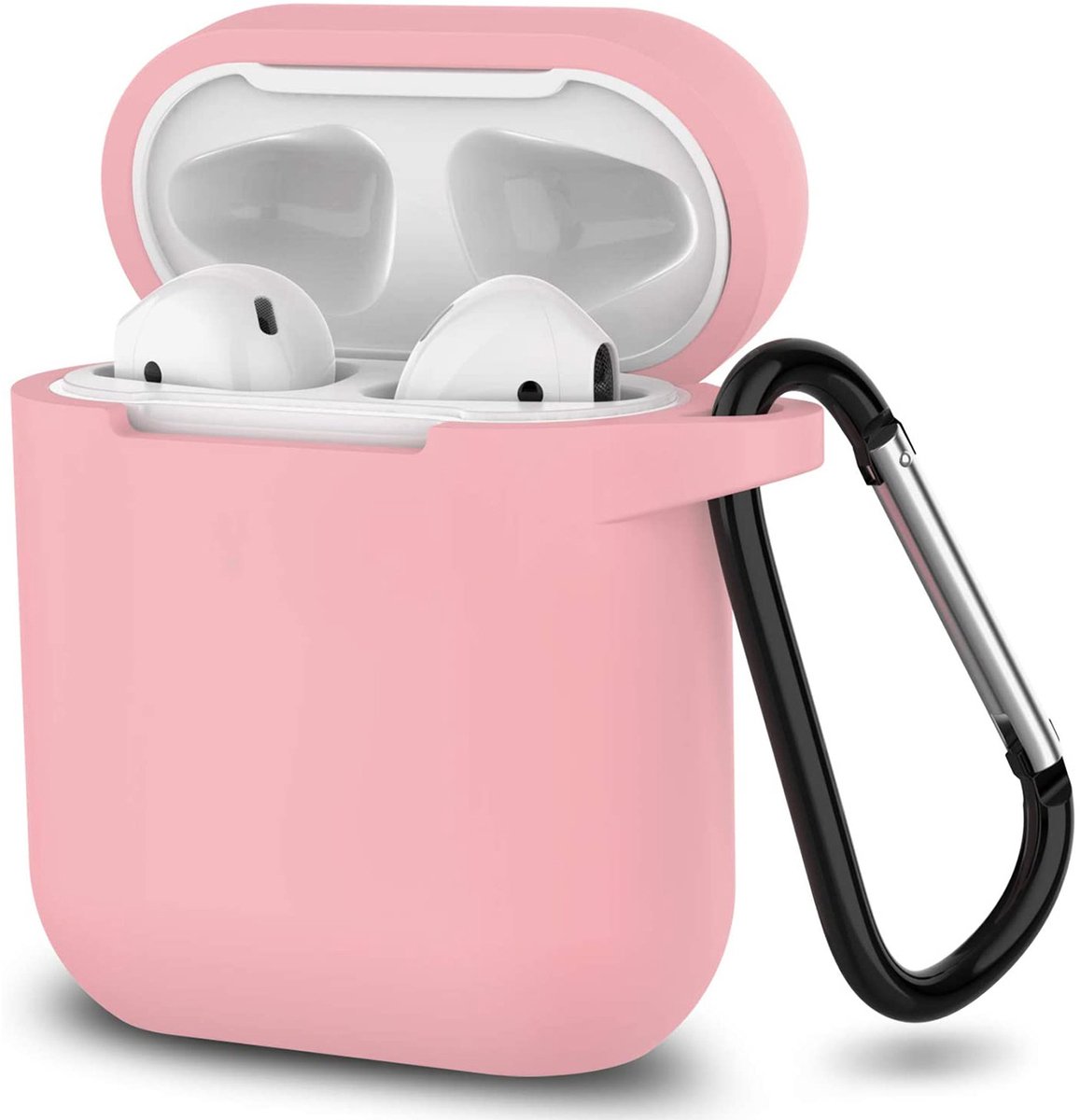 Hoesje geschikt voor Airpods 1 en 2 - Softcase - Sleutelhanger - Cover - Extra dun - Siliconen - Babyroze