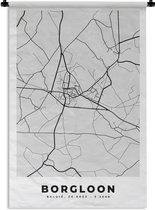 Wandkleed - Wanddoek - Stadskaart – Plattegrond – België – Zwart Wit – Borgloon – Kaart - 60x90 cm - Wandtapijt