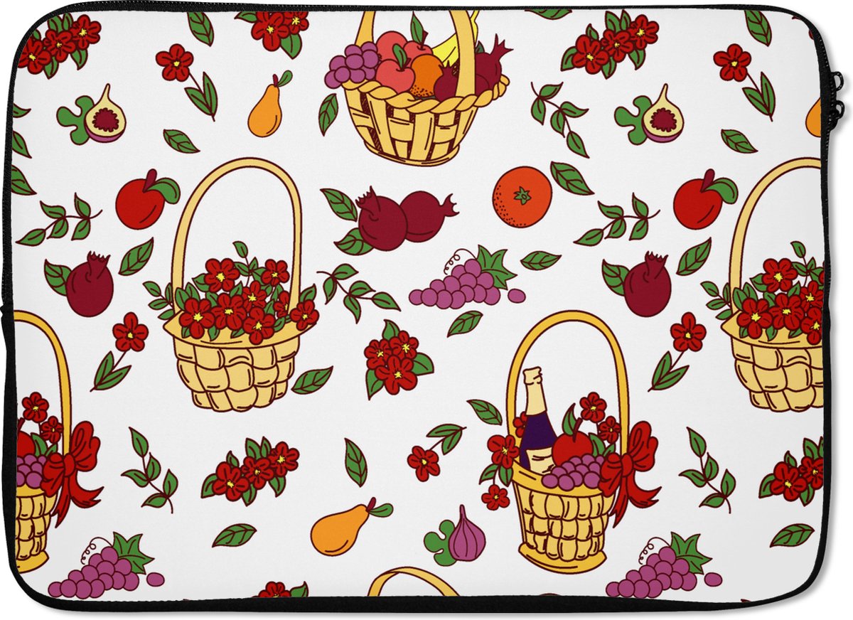Laptophoes 14 inch - Mand - Fruit - Patronen - Laptop sleeve - Binnenmaat 33x23 cm - Zwarte achterkant