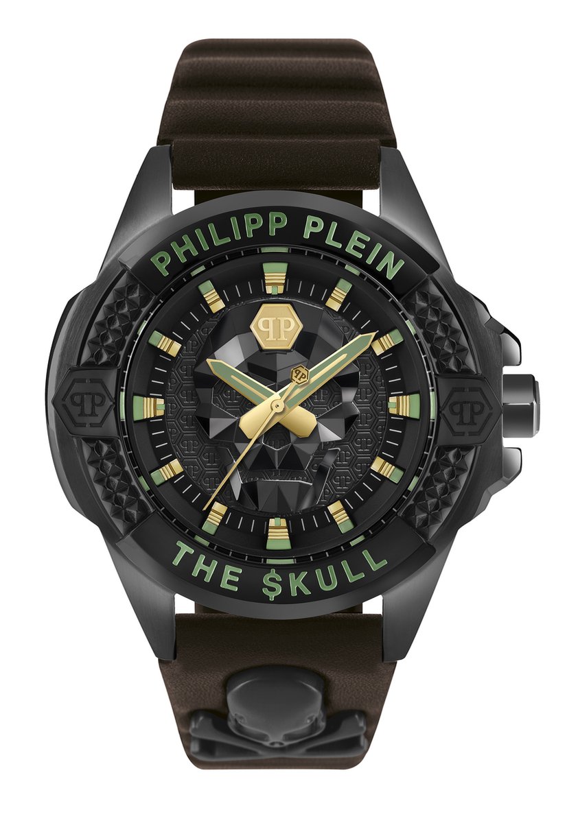 Philipp Plein The $Kull PWAAA0421 Horloge - Leer - Bruin - Ø 44 mm
