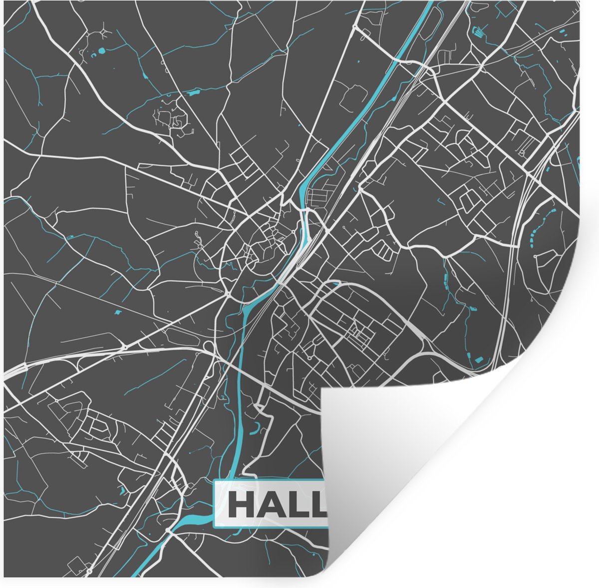 Muurstickers - Sticker Folie - België – Halle – Stadskaart – Kaart – Blauw – Plattegrond -