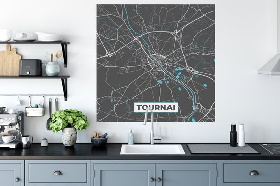 Stickers muraux - Plan de la ville - Grijs - Carte - Tournai - België - Carte - 100x100 cm - Feuille adhésive XXL