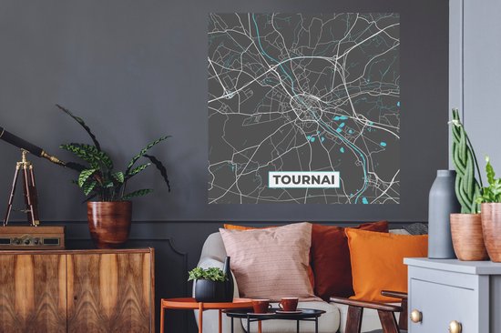 Stickers muraux - Plan de la ville - Grijs - Carte - Tournai - België - Carte - 100x100 cm - Feuille adhésive XXL