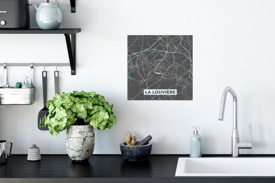Stickers muraux - Carte - La Louvière - Blauw - Plan de la ville - Carte - 30x30 cm - Feuille adhésive