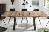 Table à manger industrielle extensible 140-190 cm aspect chêne avec pieds en X en bois lamellé collé