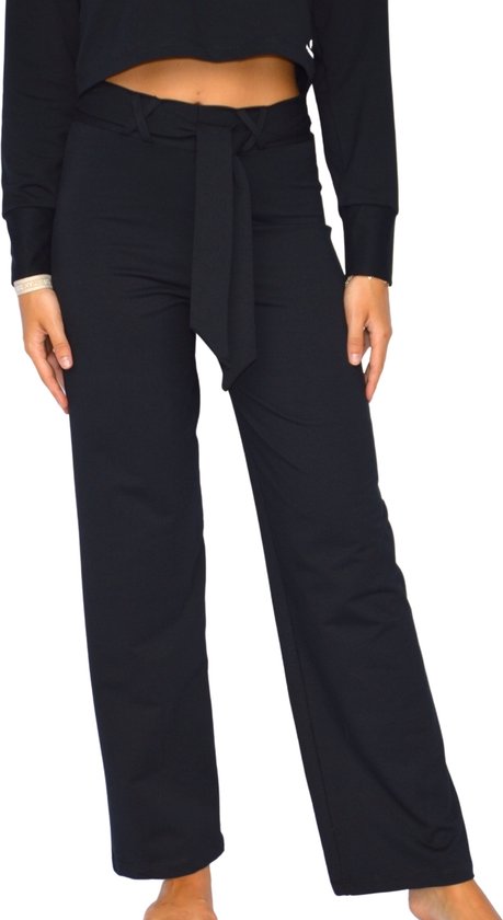 Zwarte dames kledingset met hoge taille broek - Flared - Dames kleding - High waist - Crop top - zwart - M