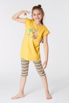 Woody pyjama meisjes/dames - mosterdgeel - mandrill aap - 221-1-BAB-S/614 - maat 164