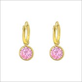 Aramat jewels ® - Mini gold plated oorringetjes bedel zirkonia roze 10x1,2mm 925 zilver kind