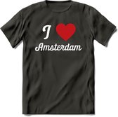 I Love Amsterdam T-Shirt | Souvenirs Holland Kleding | Dames / Heren / Unisex Koningsdag shirt | Grappig Nederland Fiets Land Cadeau | - Donker Grijs - L