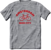 Amsterdam Bike City T-Shirt | Souvenirs Holland Kleding | Dames / Heren / Unisex Koningsdag shirt | Grappig Nederland Fiets Land Cadeau | - Donker Grijs - Gemaleerd - XXL