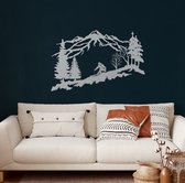 Wanddecoratie |Skiër /  Skier | Metal - Wall Art | Muurdecoratie | Woonkamer |Zilver| 100x64cm