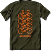 Amsterdam Fiets Stad T-Shirt | Souvenirs Holland Kleding | Dames / Heren / Unisex Koningsdag shirt | Grappig Nederland Fiets Land Cadeau | - Leger Groen - L