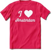 I Love Amsterdam T-Shirt | Souvenirs Holland Kleding | Dames / Heren / Unisex Koningsdag shirt | Grappig Nederland Fiets Land Cadeau | - Roze - M