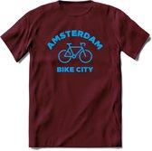 Amsterdam Bike City T-Shirt | Souvenirs Holland Kleding | Dames / Heren / Unisex Koningsdag shirt | Grappig Nederland Fiets Land Cadeau | - Burgundy - XL