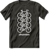 Amsterdam Fiets Stad T-Shirt | Souvenirs Holland Kleding | Dames / Heren / Unisex Koningsdag shirt | Grappig Nederland Fiets Land Cadeau | - Donker Grijs - S