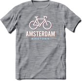 Amsterdam Bike Town T-Shirt | Souvenirs Holland Kleding | Dames / Heren / Unisex Koningsdag shirt | Grappig Nederland Fiets Land Cadeau | - Donker Grijs - Gemaleerd - S