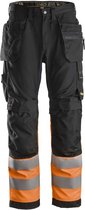 Snickers 6233 AllroundWork, Pantalon de travail haute visibilité+ avec poches holster, Classe 1 - Zwart/ Oranje haute visibilité - 46
