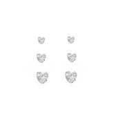 Stud Hartje Diamond Knopjes Oorbellen | Swarovski Elements | Set van 3 paar | Fashion Favorite - Transparant