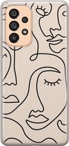 Leuke Telefoonhoesjes - Hoesje geschikt voor Samsung Galaxy A53 - Abstract gezicht lijnen - Soft case - TPU - Print / Illustratie - Beige