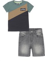 DJ Dutchjeans - Kledingset(2delig) - Short Grey jeans - Shirt met kleur vlakken - Maat 140
