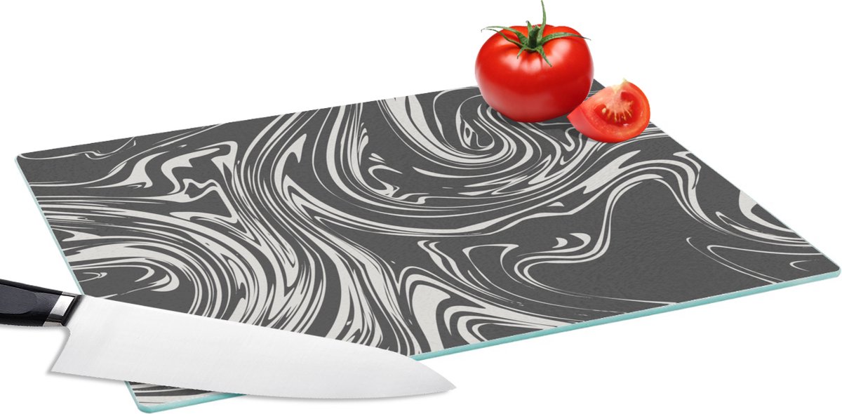 Glazen Snijplank - 39x28 - Marmer - Grijs - Patronen - Snijplanken Glas